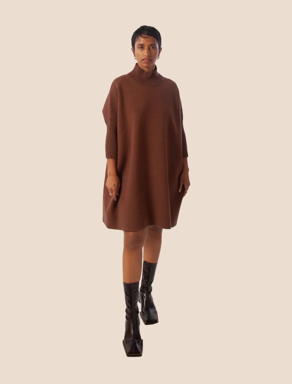 Kerisma Aja Sweater Dress Brown Size OS Wool Blend Dolman Sleeve